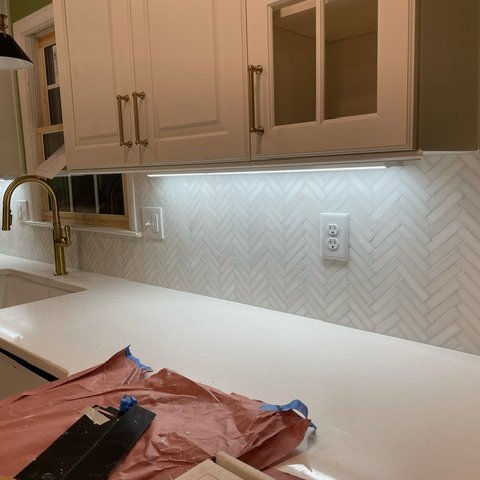 Kitchen Tile Herringbone Backsplash Installation