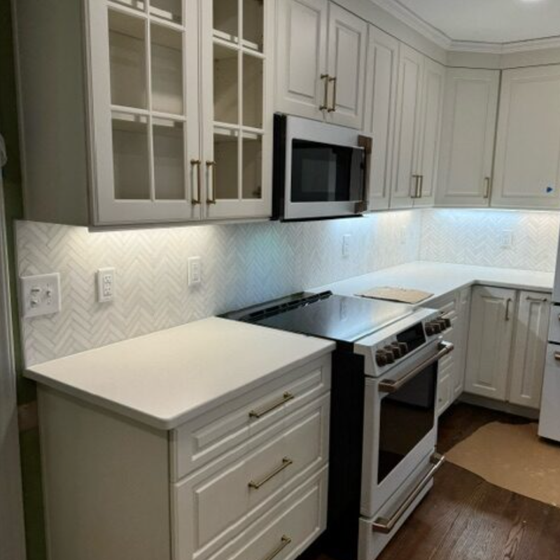 Elegant Kitchen Transformation with Altura Herringbone Mosaic Backsplash