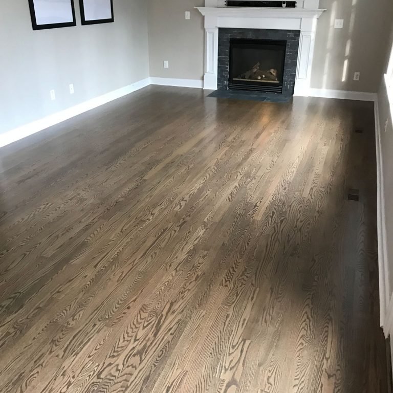 Hardwood Installation: 3.25 Red Oak, 50% Jacobean and 50% Classic Grey in Raleigh, NC